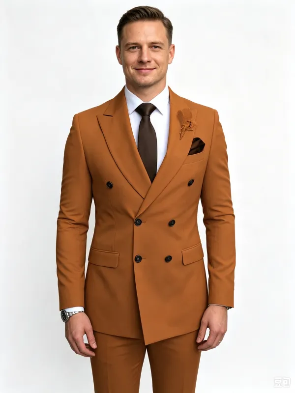 Classic 1 Piece Brown Men's Suit with Regular Fit and Sophisticated Peak Lapel made by ChicSew