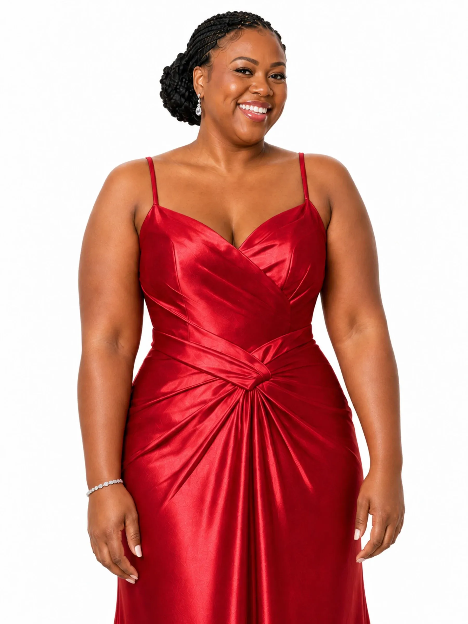 ChicSew Elegant Spaghetti Straps V-Neck Ruched Mermaid Soft Satin Floor-Length Bridesmaid Dresses sold by ChicSew product image thumbnail 4