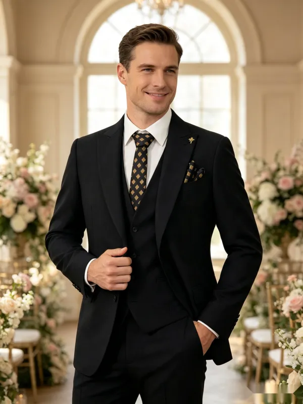 Classic 1 Piece Black Men's Suit with Regular Fit and Sophisticated Peak Lapel made by ChicSew