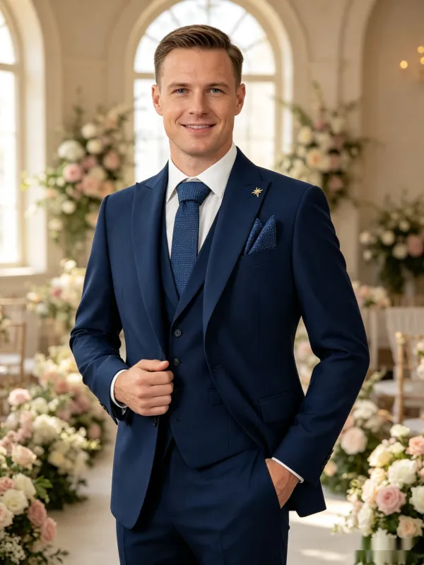 Classic 2 Piece Royal Blue Men's Suit with Regular Fit and Sophisticated Peak Lapel made by ChicSew
