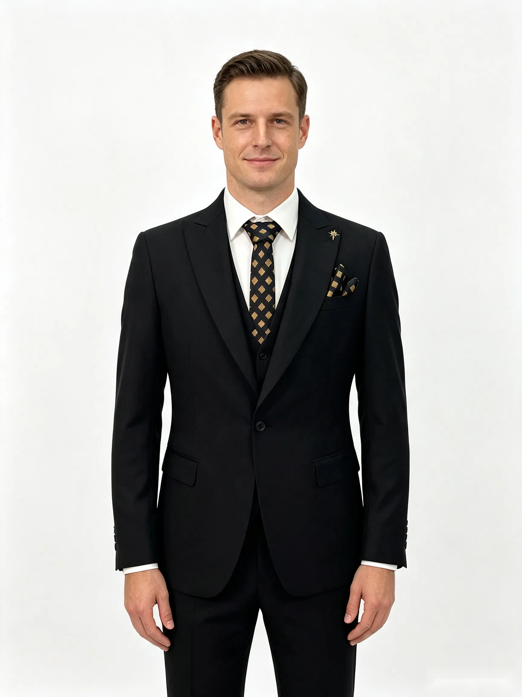 Classic 3 Piece Black Men's Suit with Regular Fit and Sophisticated Peak Lapel sold by ChicSew product image thumbnail 3