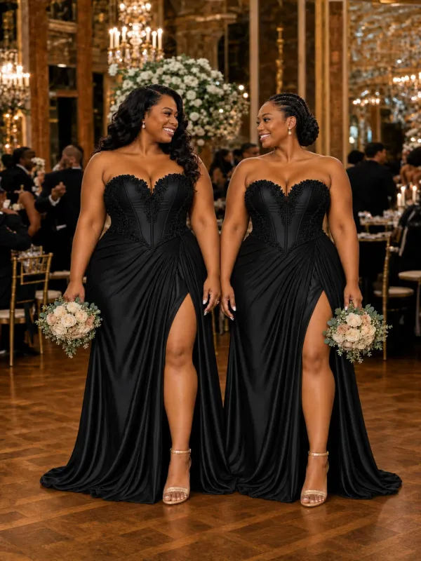 ChicSew Sweetheart Boning Side Slit Mermaid Lace Beaded Satin Floor-Length Bridesmaid Dresses made by ChicSew