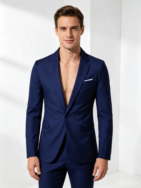 Classic 2 Piece Dark Navy Men's Suit with Regular Fit and Sophisticated Peak Lapel made by ChicSew