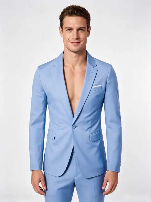 Classic 2 Piece Blue Men's Suit with Regular Fit and Sophisticated Peak Lapel made by ChicSew