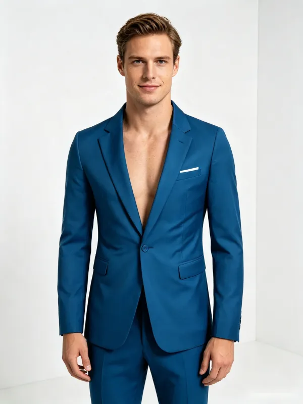 Classic 2 Piece Ocean Blue Men's Suit with Regular Fit and Sophisticated Peak Lapel made by ChicSew