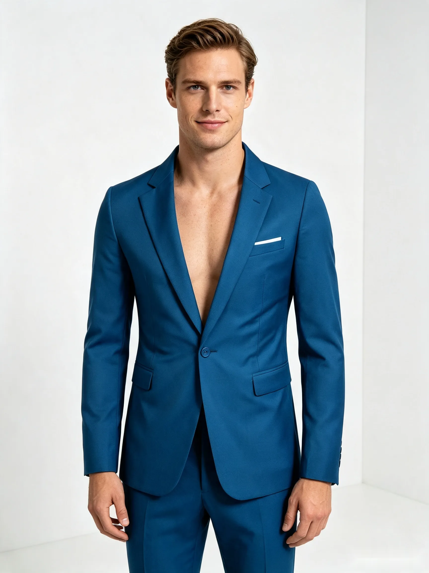 Classic 2 Piece Ocean Blue Men's Suit with Regular Fit and Sophisticated Peak Lapel sold by ChicSew