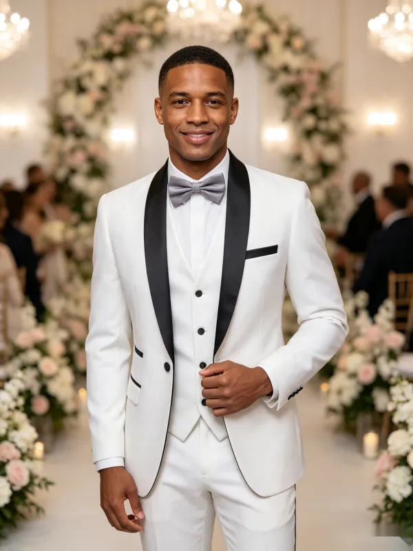 Color Blocking 2 Piece White Men's Suit with Regular Fit and Sophisticated Peak Lapel made by ChicSew