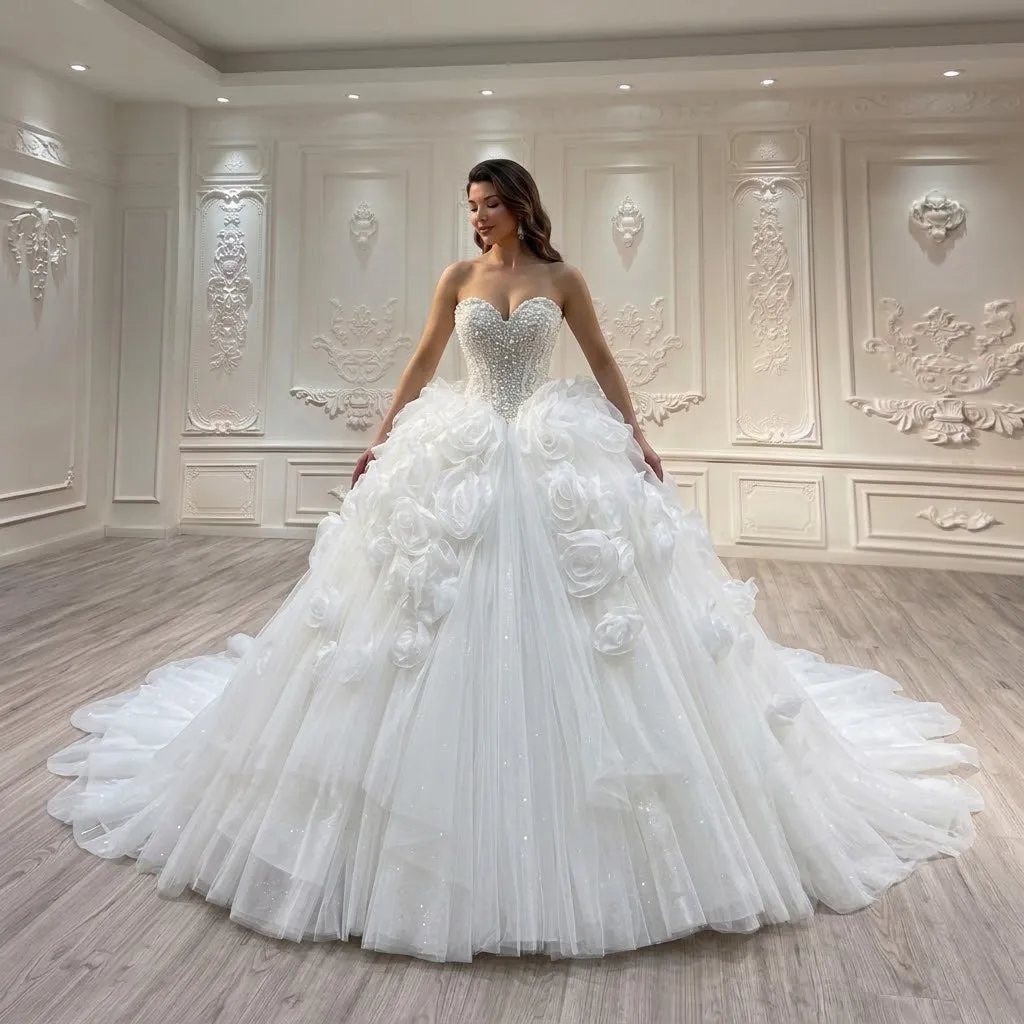 ChicSew Strapless Ball Gown Wedding Dress With 3D Flowers sold by ChicSew