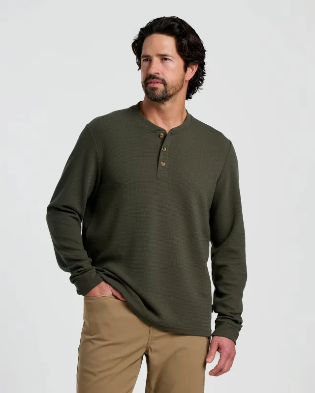 Men's Waffle Long Sleeve Henley - Dark Forest sold by Free Fly Apparel