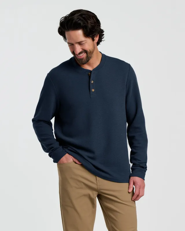 Men's Waffle Long Sleeve Henley - Deep Navy sold by Free Fly Apparel