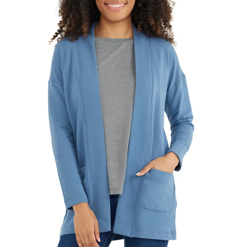 Women's Thermal Fleece Cardigan - Heron Blue made by Free Fly Apparel