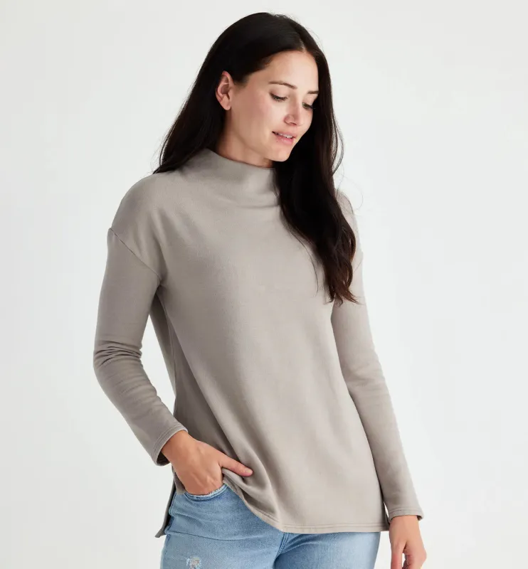 Women's Bamboo Thermal Fleece Mockneck - Heather Stone sold by Free Fly Apparel