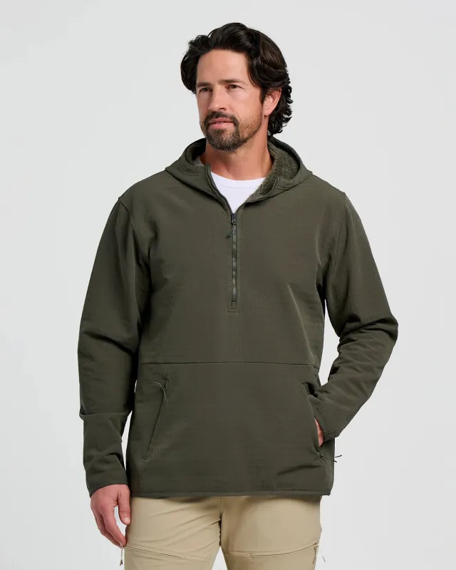 Men's Gridback Fleece Anorak Hoodie - Dark Forest sold by Free Fly Apparel