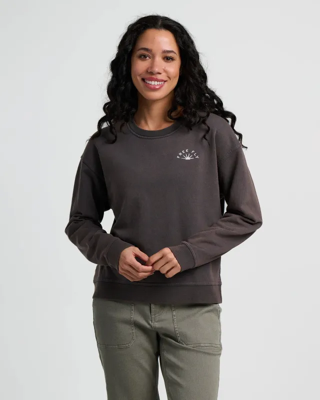 Women's Sunburst Fleece Crew - Black Sand Wash sold by Free Fly Apparel