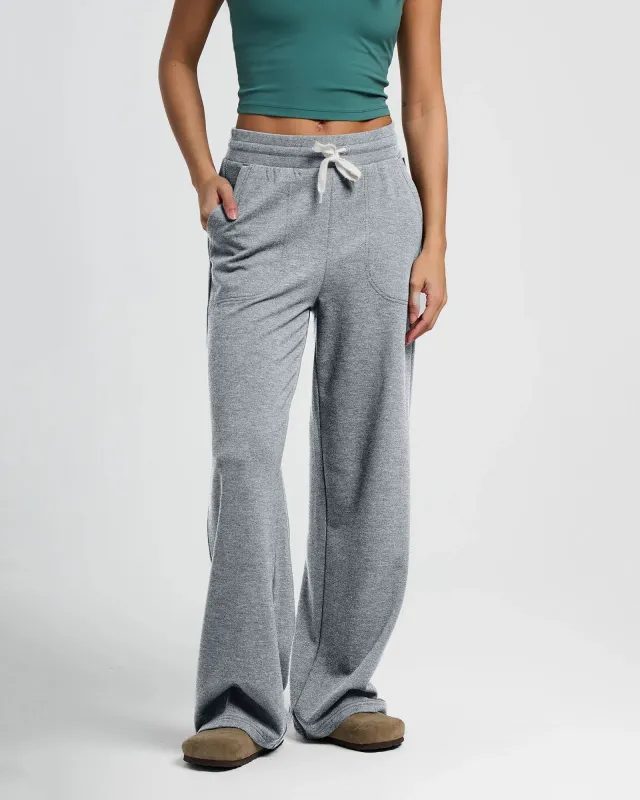 Women's Bamboo Lightweight Fleece Wide Leg Pant - Light Heather Grey sold by Free Fly Apparel