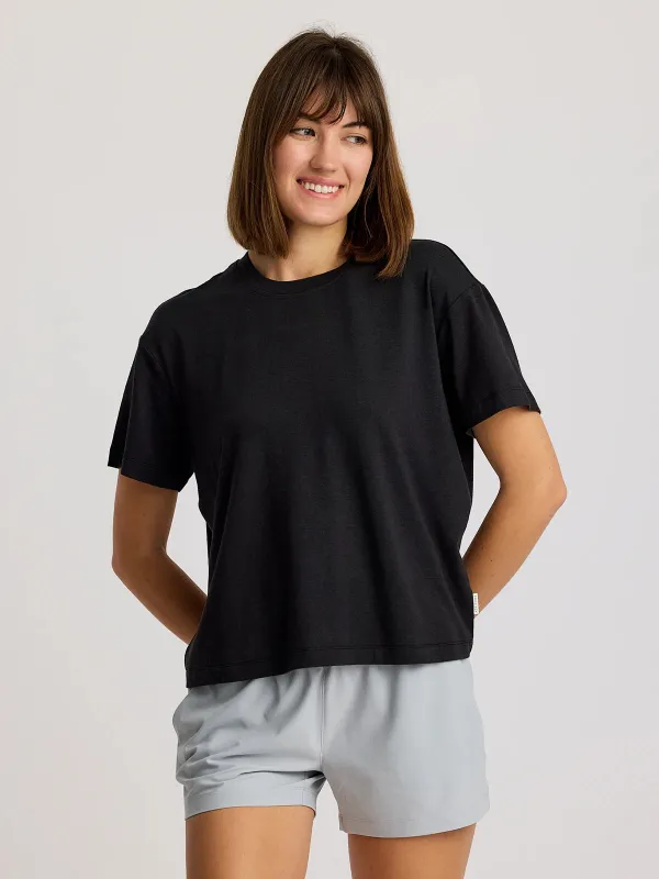 Women's Bamboo Current Boxy Tee - Black sold by Free Fly Apparel