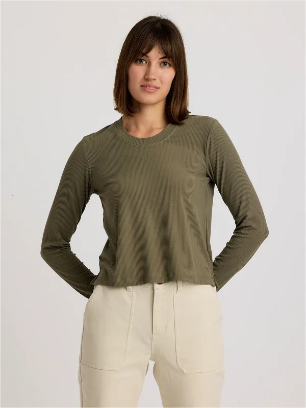 Women's Ribbed Bamboo Long Sleeve - Smokey Olive sold by Free Fly Apparel