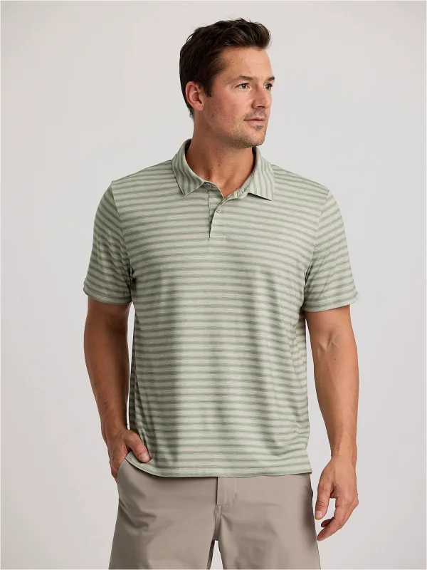 Men's Elevate Polo - Smooth Sailing Stripe Heather Desert Sage made by Free Fly Apparel