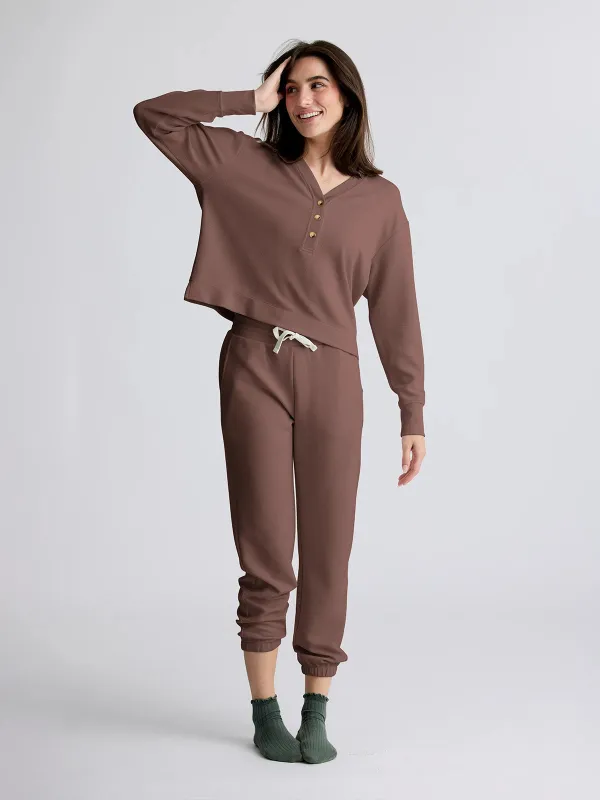 Women's Waffle Long Sleeve Henley - Fig made by Free Fly Apparel