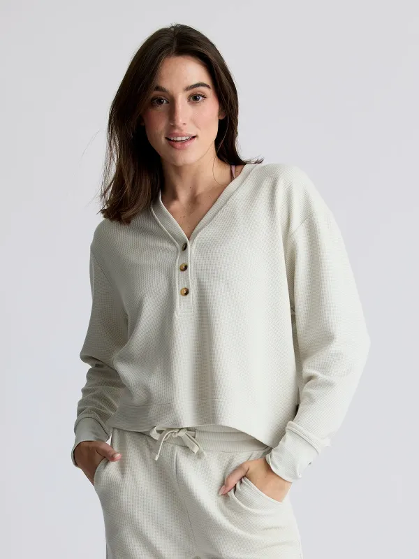 Women's Waffle Long Sleeve Henley - Birch sold by Free Fly Apparel