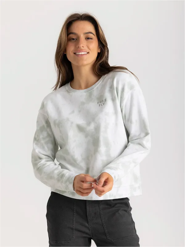 Women's Embroidered Logo Fleece Crew - Desert Sage Tie Dye sold by Free Fly Apparel