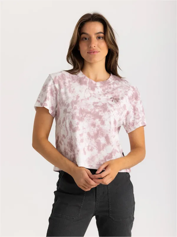 Women's Embroidered Logo Tee - Fig Tie Dye sold by Free Fly Apparel