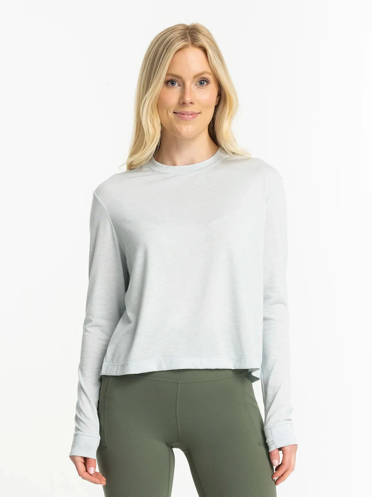 Women's Elevate Long Sleeve - Heather Tide Pool sold by Free Fly Apparel