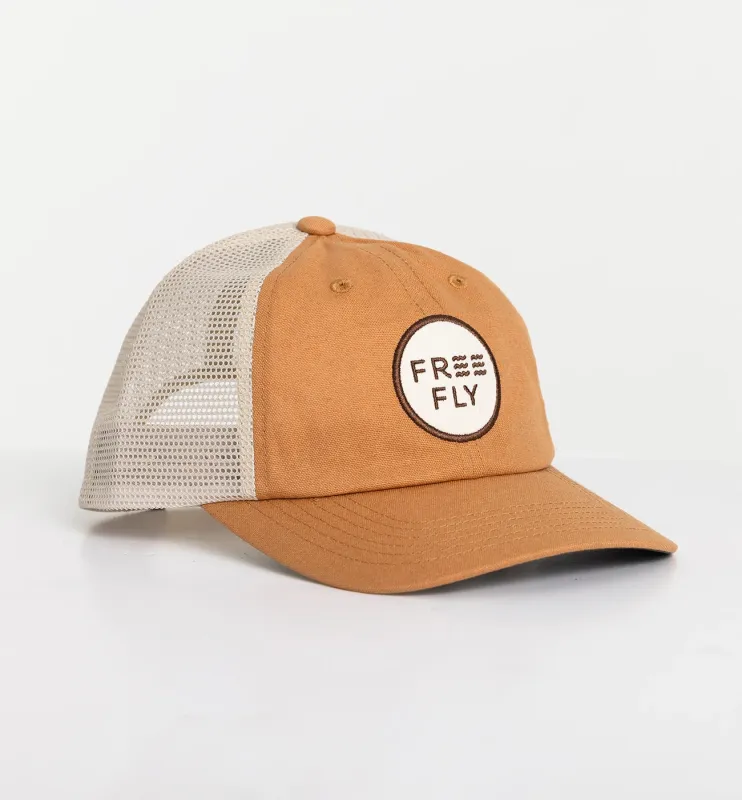 Low Pro Badge Trucker Hat - Wheat sold by Free Fly Apparel