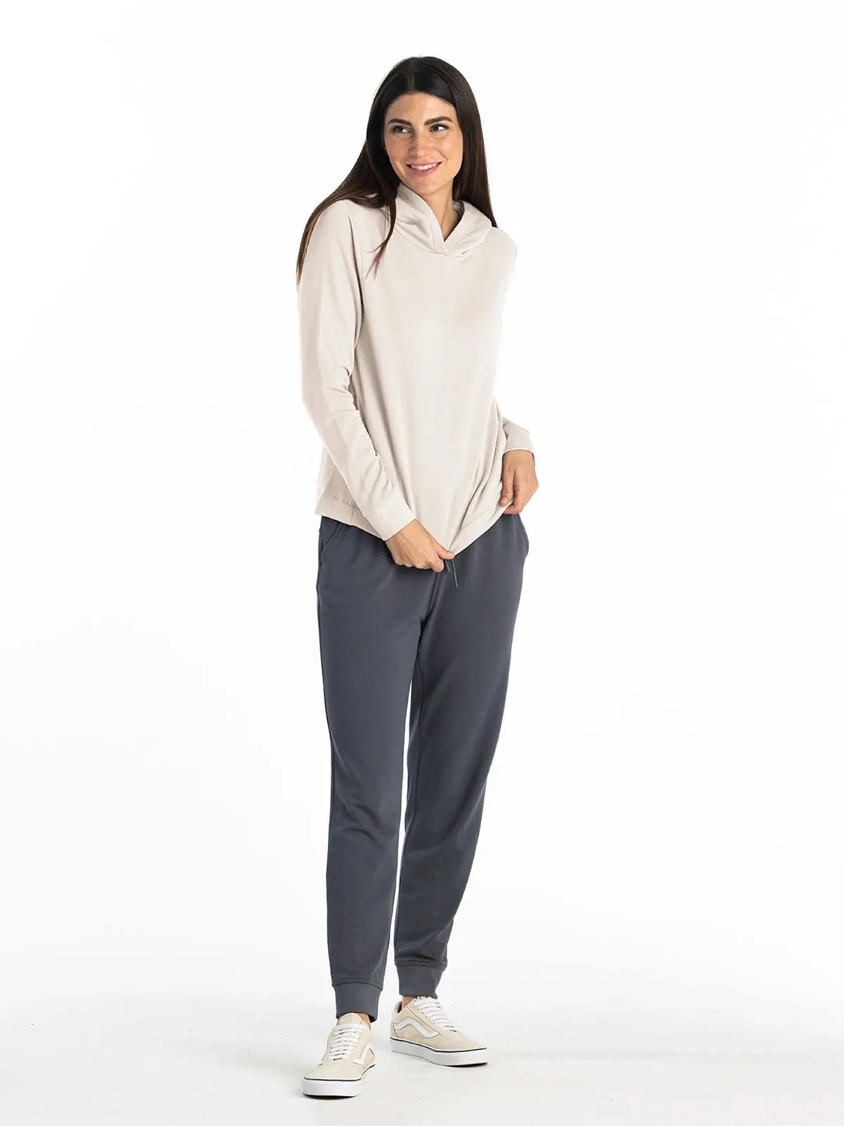 Women's Bamboo Lightweight Fleece Cropped Hoodie - Stone sold by Free Fly Apparel product image thumbnail 4