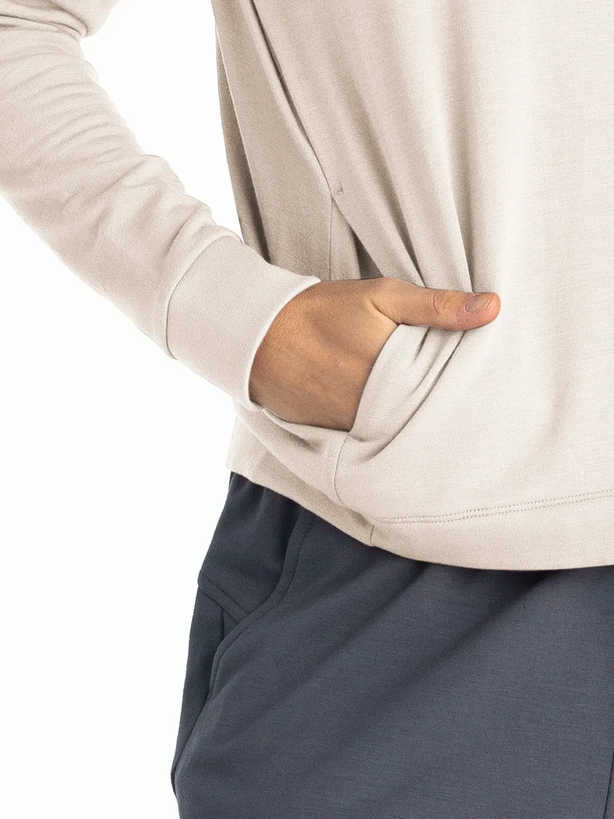 Women's Bamboo Lightweight Fleece Cropped Hoodie - Stone sold by Free Fly Apparel product image thumbnail 3