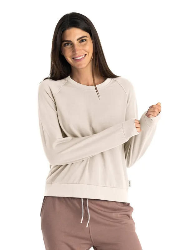 Women's Bamboo Lightweight Fleece Crew - Stone sold by Free Fly Apparel