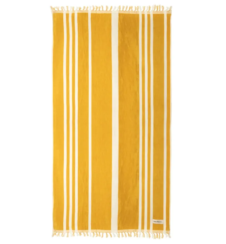 Business and Pleasure Beach Towel - Vintage Yellow Stripe sold by Free Fly Apparel