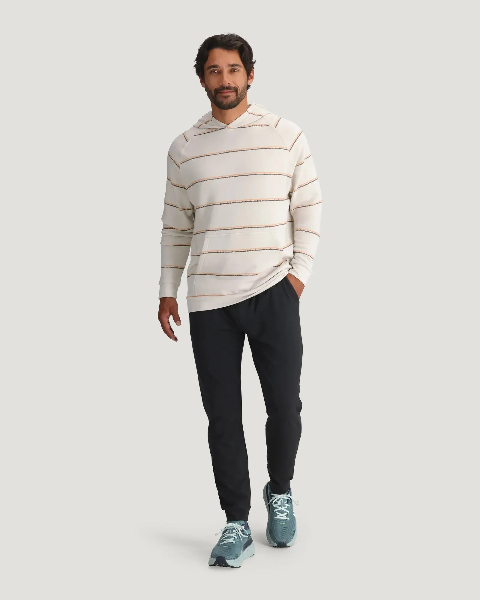 Men's Bamboo Lightweight Fleece Hoodie - Dash Double Stripe Birch sold by Free Fly Apparel product image thumbnail 5