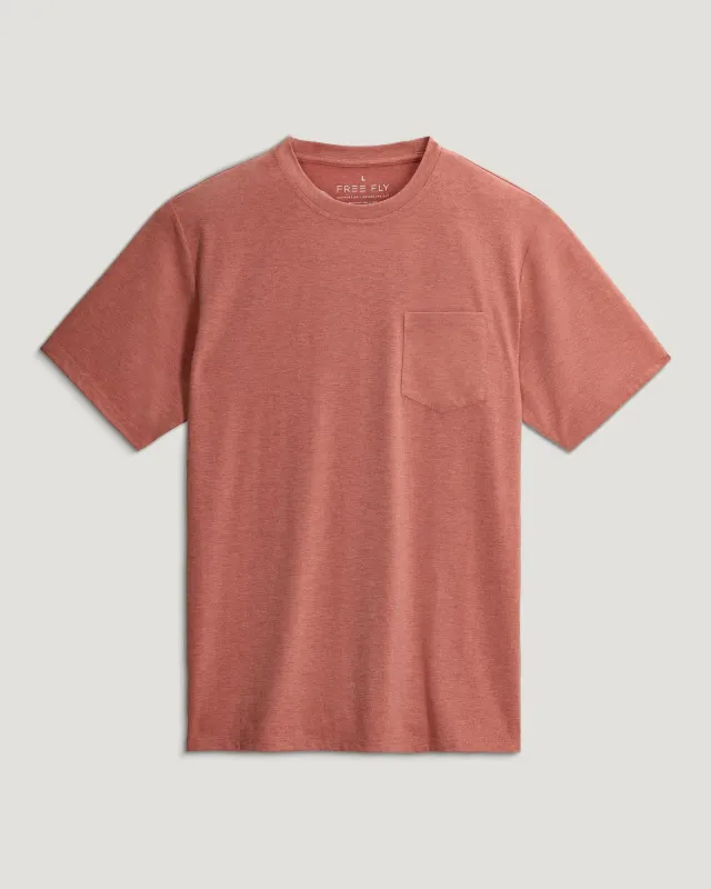 Men's Bamboo Flex Pocket Tee - Heather Red Clay sold by Free Fly Apparel