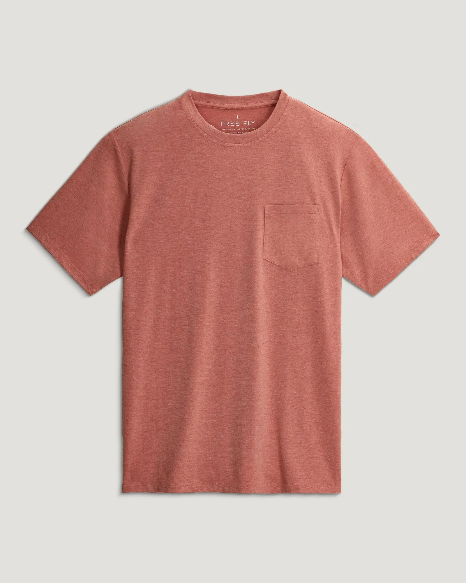 Men's Bamboo Flex Pocket Tee - Heather Red Clay sold by Free Fly Apparel