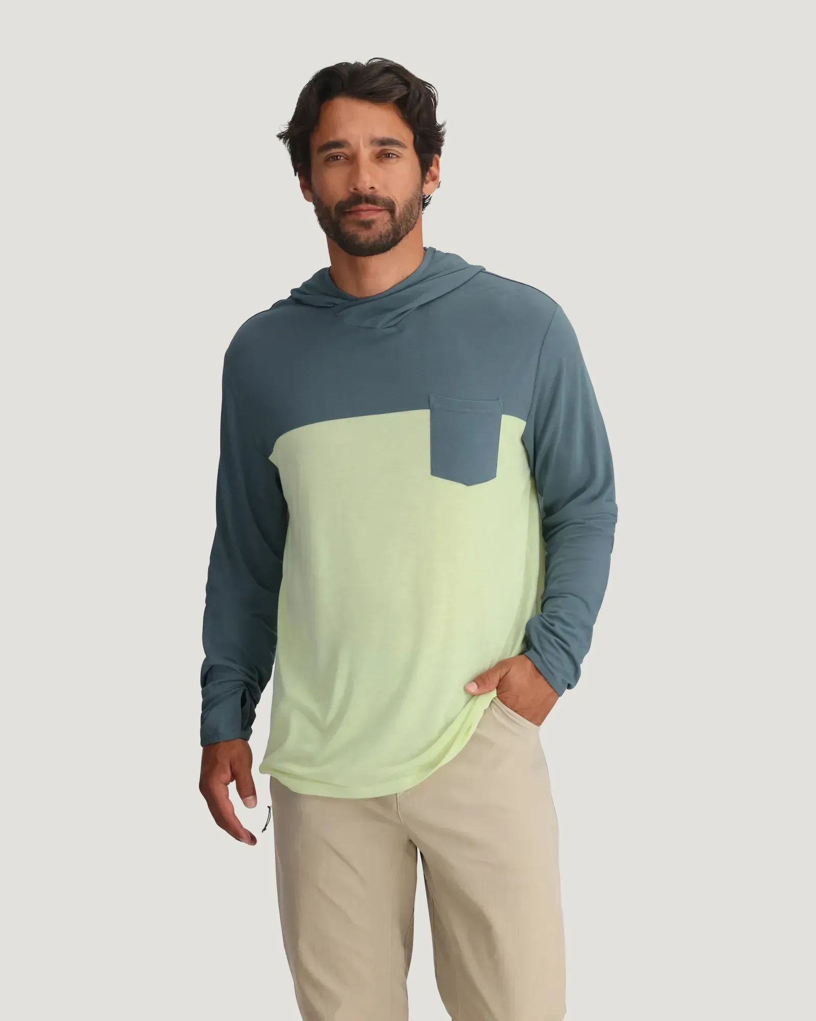 Men's Bamboo Hybrid Hoodie - Stormy Sea / Lime sold by Free Fly Apparel product image thumbnail 3