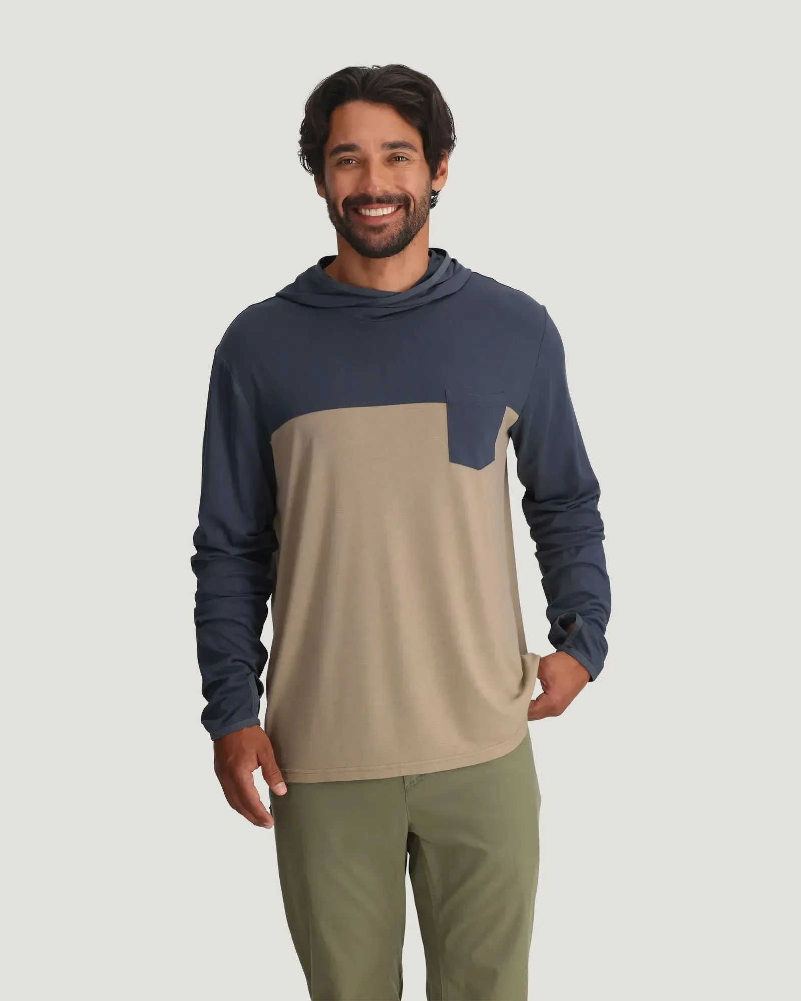 Men's Bamboo Hybrid Hoodie - Storm Cloud / Desert Tan sold by Free Fly Apparel product image thumbnail 3