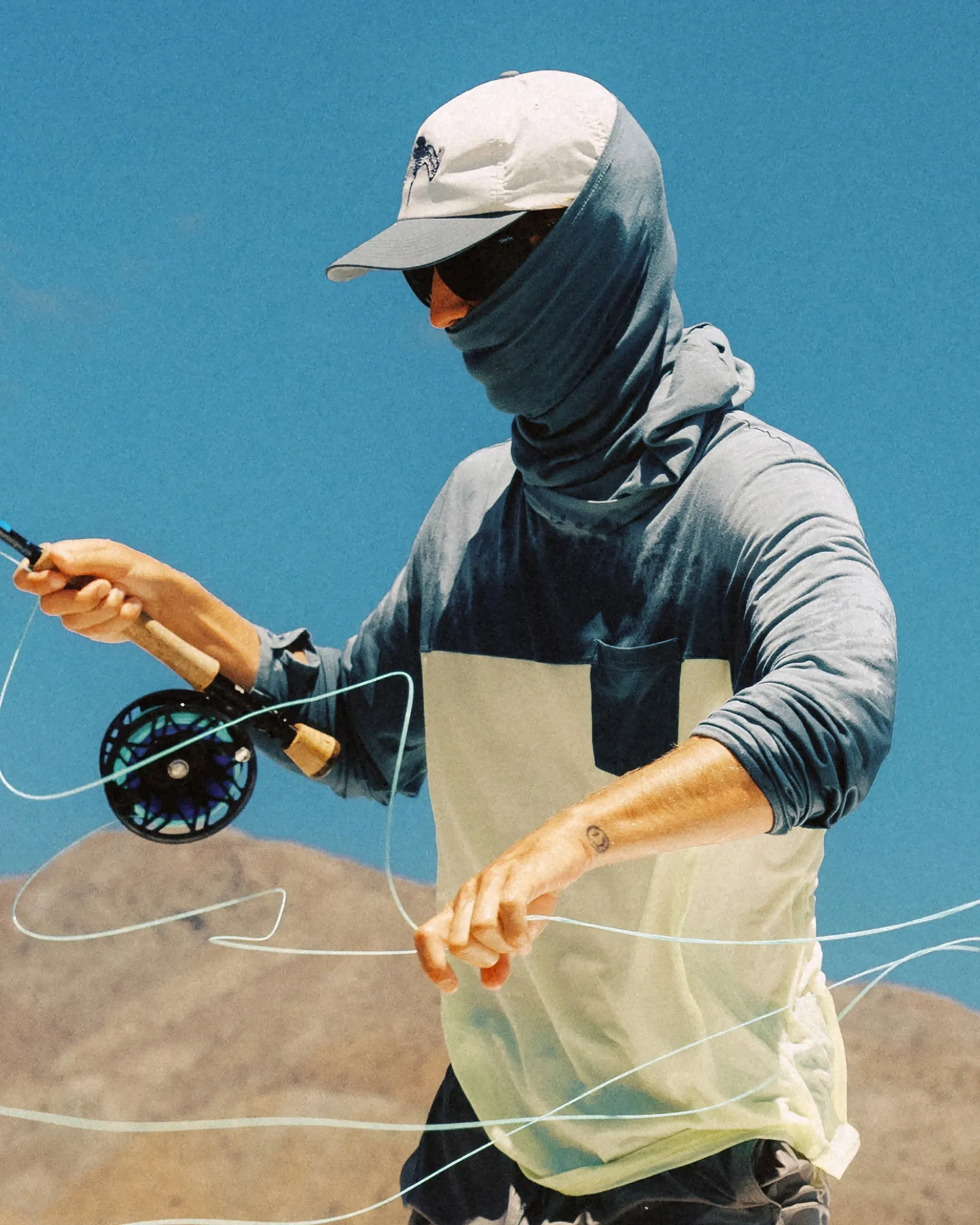 Men's Bamboo Hybrid Hoodie - Storm Cloud / Desert Tan sold by Free Fly Apparel product image thumbnail 2