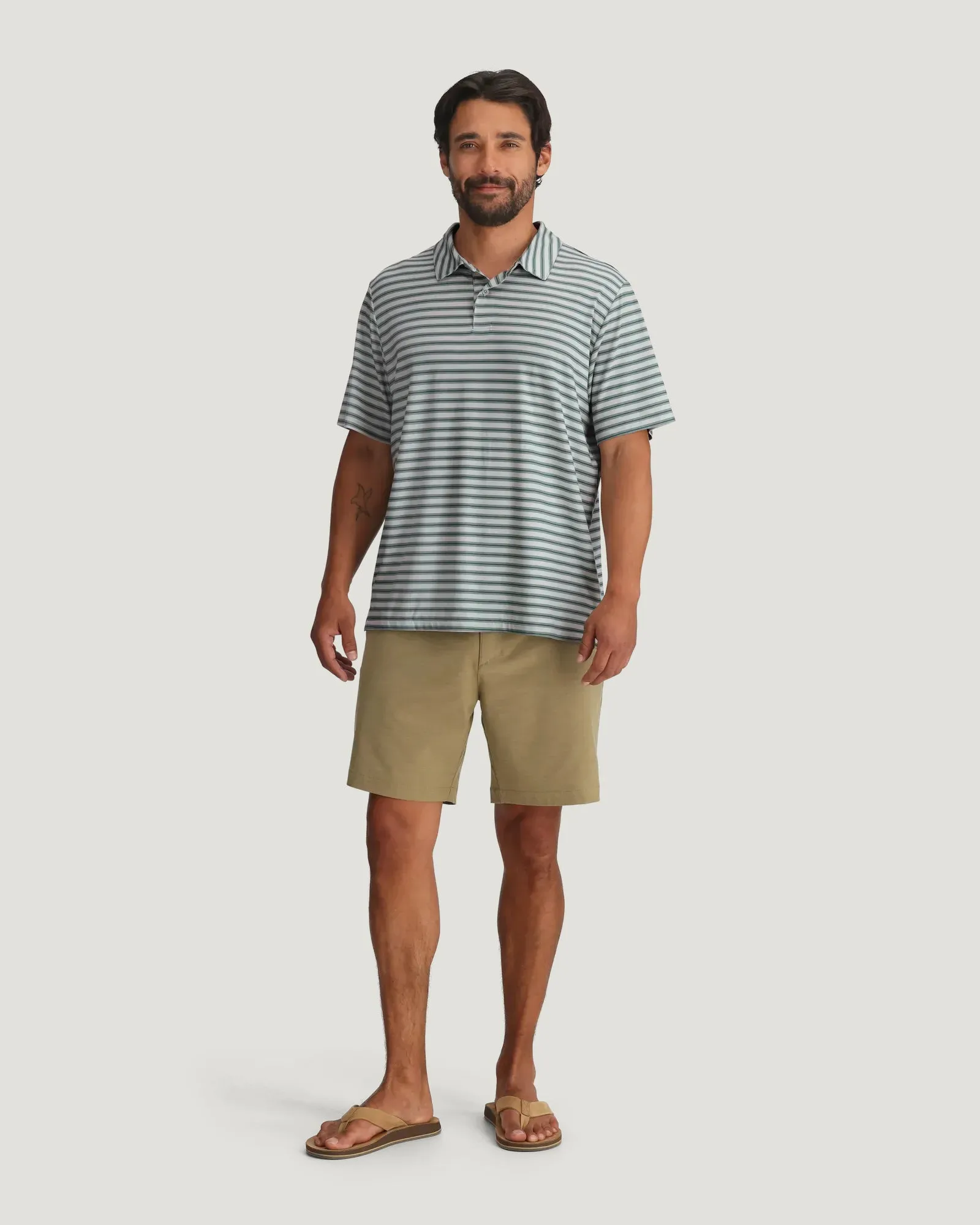 Men's Elevate Polo - Smooth Sailing Stripe Heather Aspen Grey sold by Free Fly Apparel product image thumbnail 4