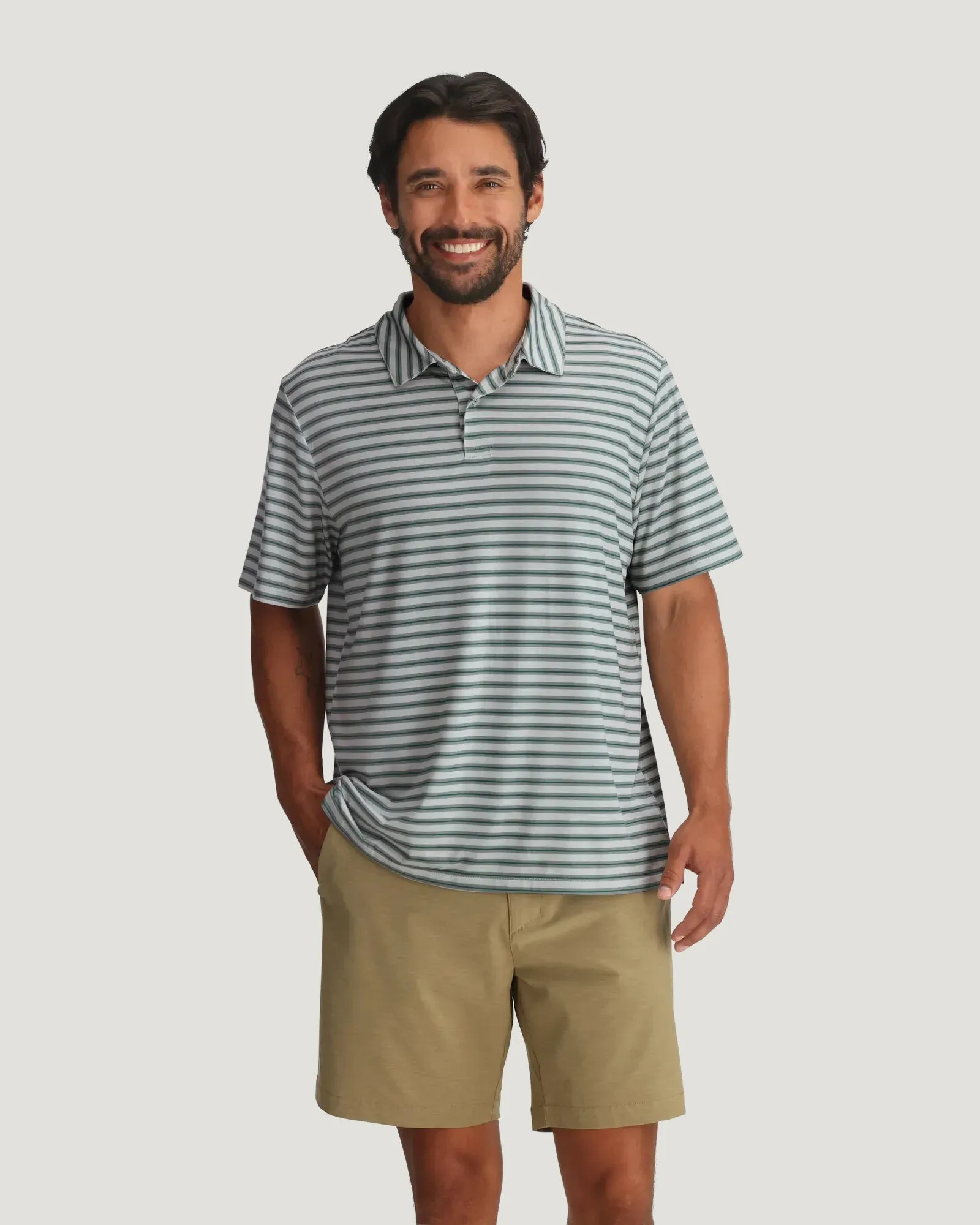 Men's Elevate Polo - Smooth Sailing Stripe Heather Aspen Grey sold by Free Fly Apparel product image thumbnail 2