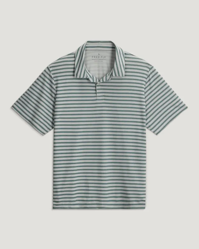 Men's Elevate Polo - Smooth Sailing Stripe Heather Aspen Grey made by Free Fly Apparel