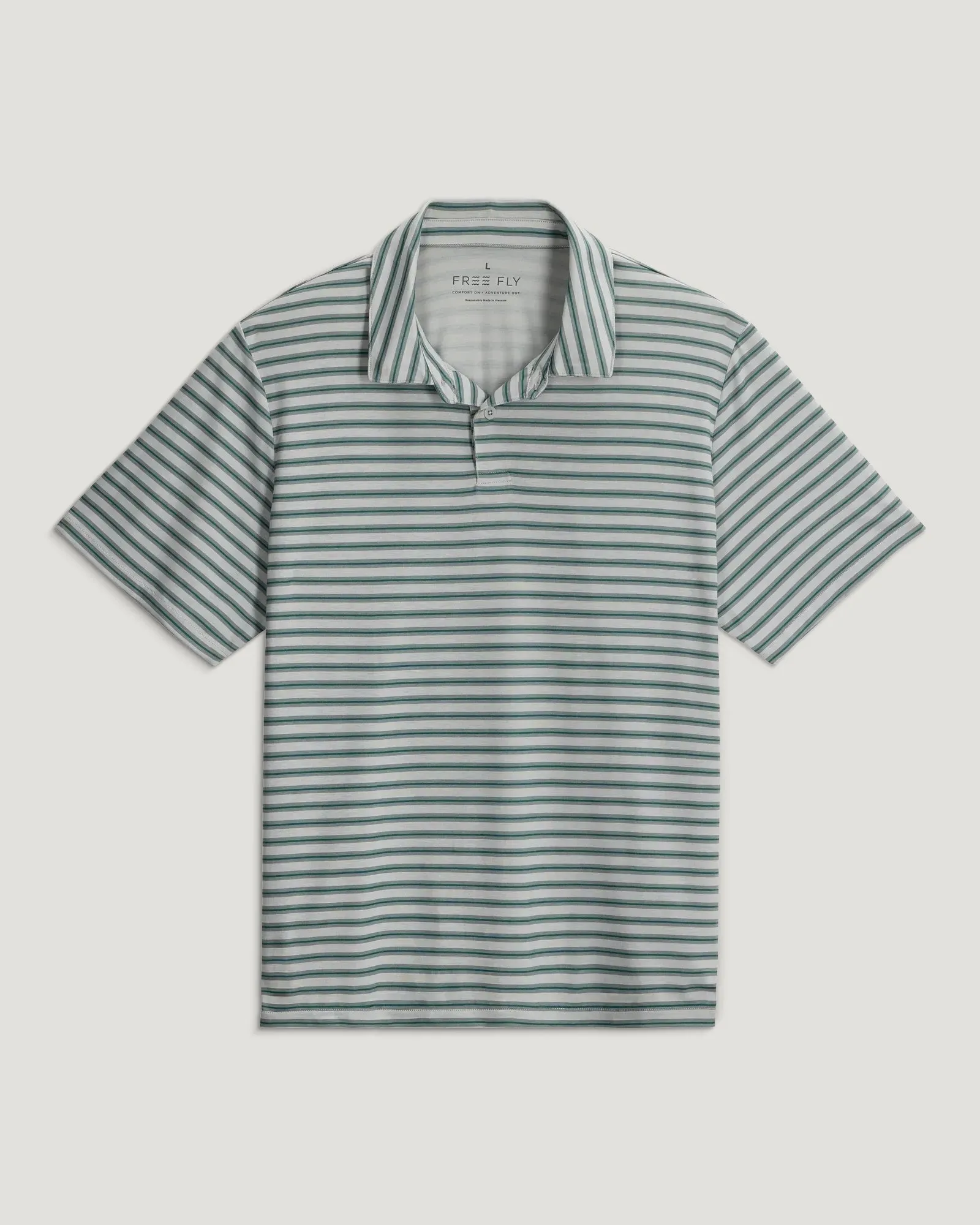 Men's Elevate Polo - Smooth Sailing Stripe Heather Aspen Grey sold by Free Fly Apparel