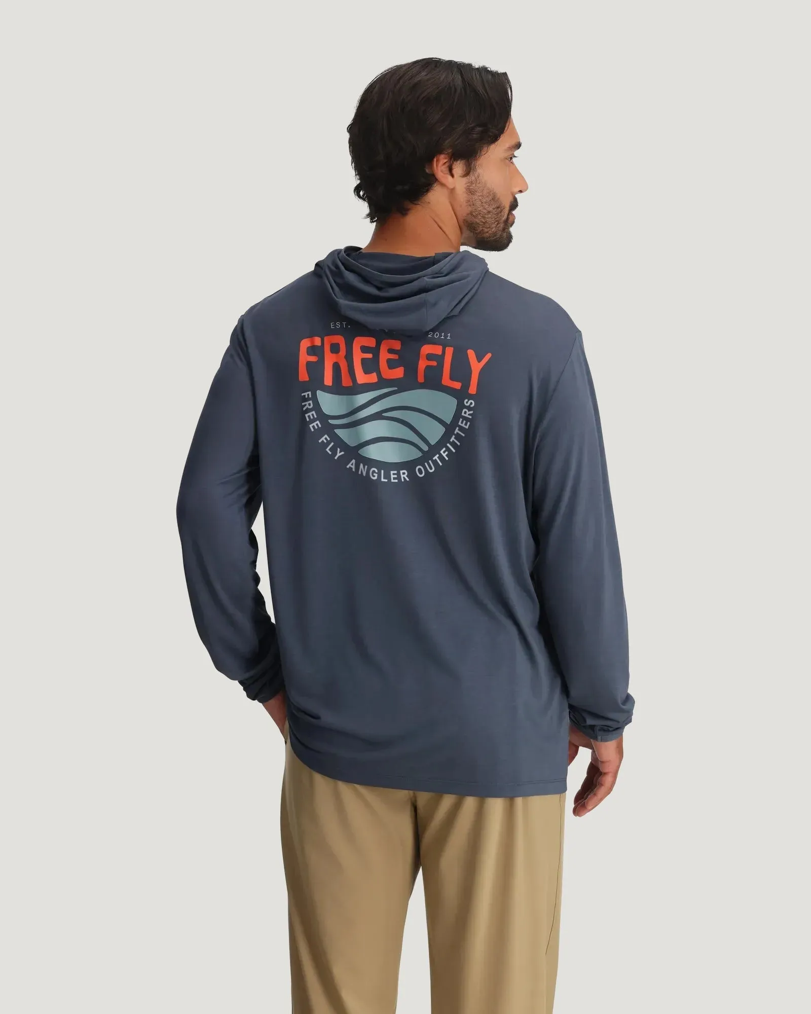 Men's Bamboo Lightweight Graphic Hoodie - Blue Edge Storm Cloud sold by Free Fly Apparel product image thumbnail 3
