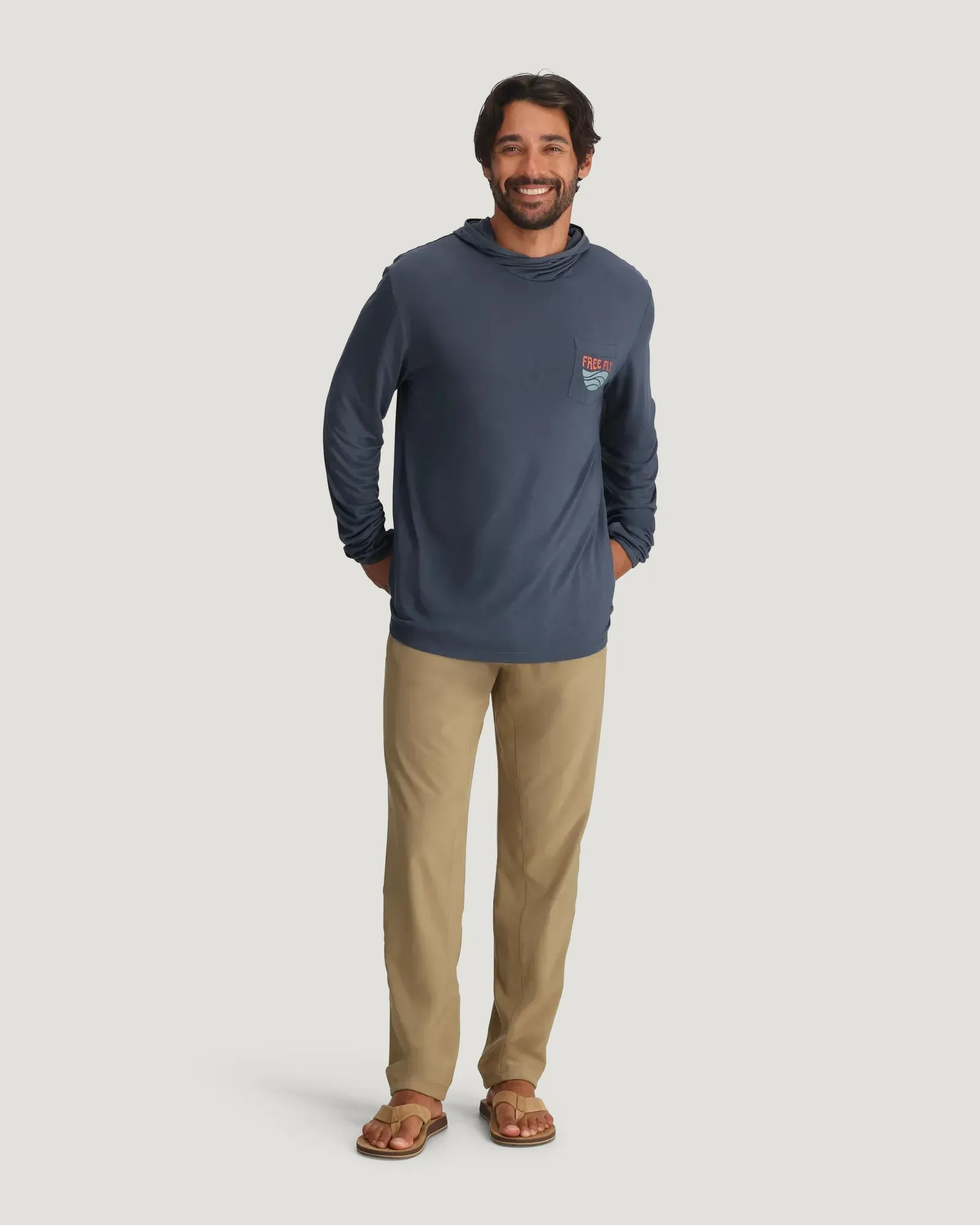 Men's Bamboo Lightweight Graphic Hoodie - Blue Edge Storm Cloud sold by Free Fly Apparel product image thumbnail 4