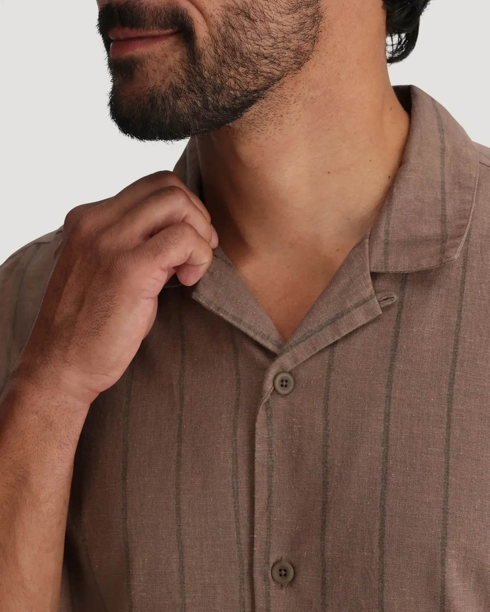 Men's Sullivan's Camp Shirt - Dash Vertical Stripe Fossil sold by Free Fly Apparel product image thumbnail 4