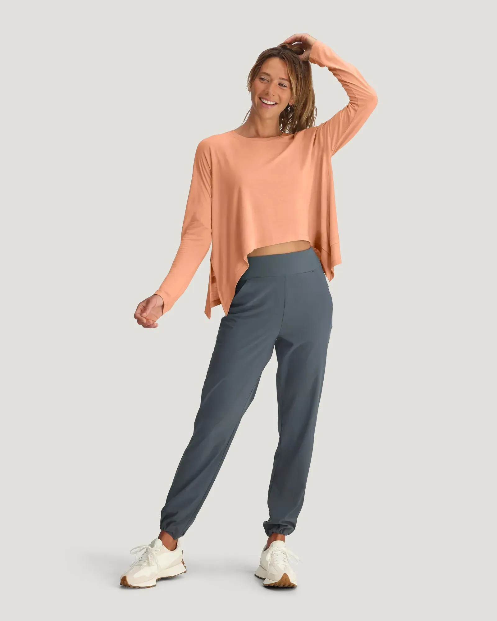Women's Bamboo Lightweight Cropped Long Sleeve - Coral Peach sold by Free Fly Apparel product image thumbnail 5