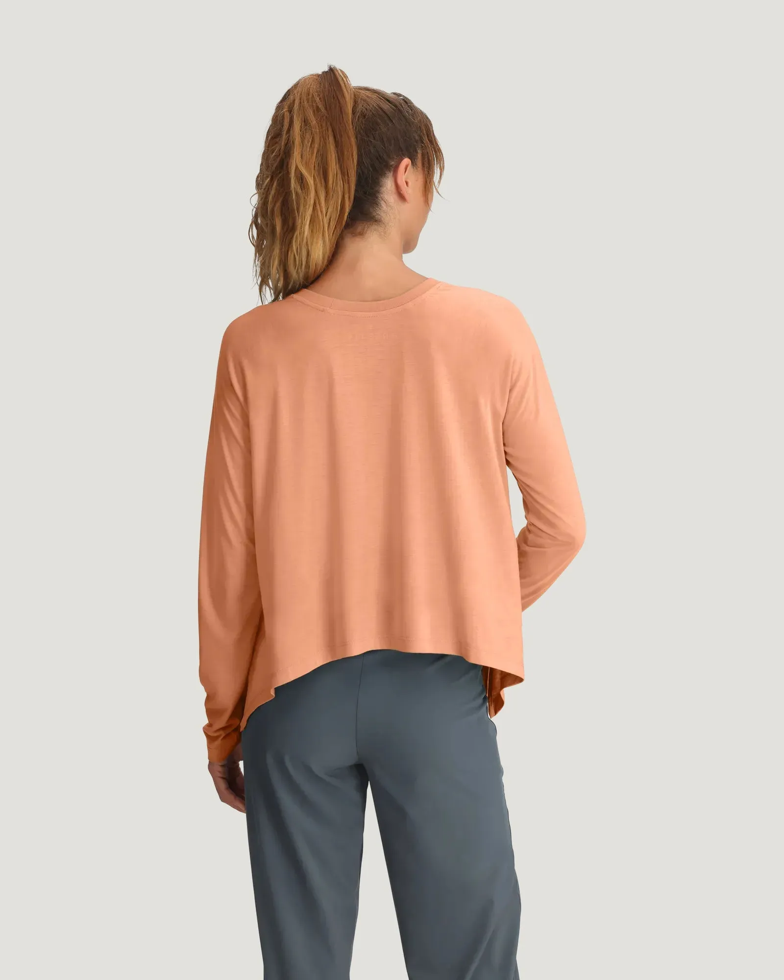 Women's Bamboo Lightweight Cropped Long Sleeve - Coral Peach sold by Free Fly Apparel product image thumbnail 2