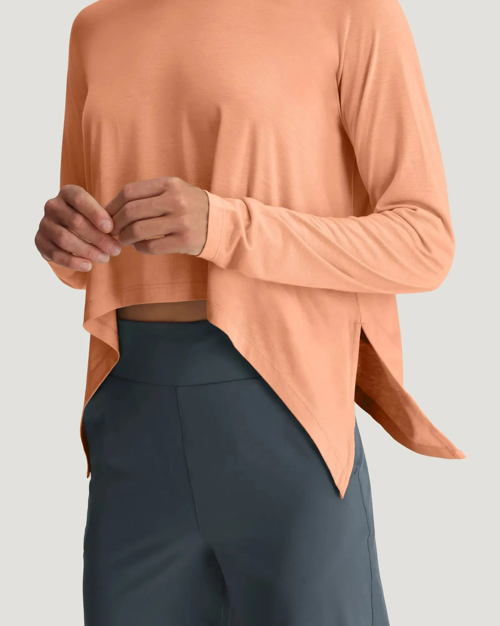 Women's Bamboo Lightweight Cropped Long Sleeve - Coral Peach sold by Free Fly Apparel product image thumbnail 4