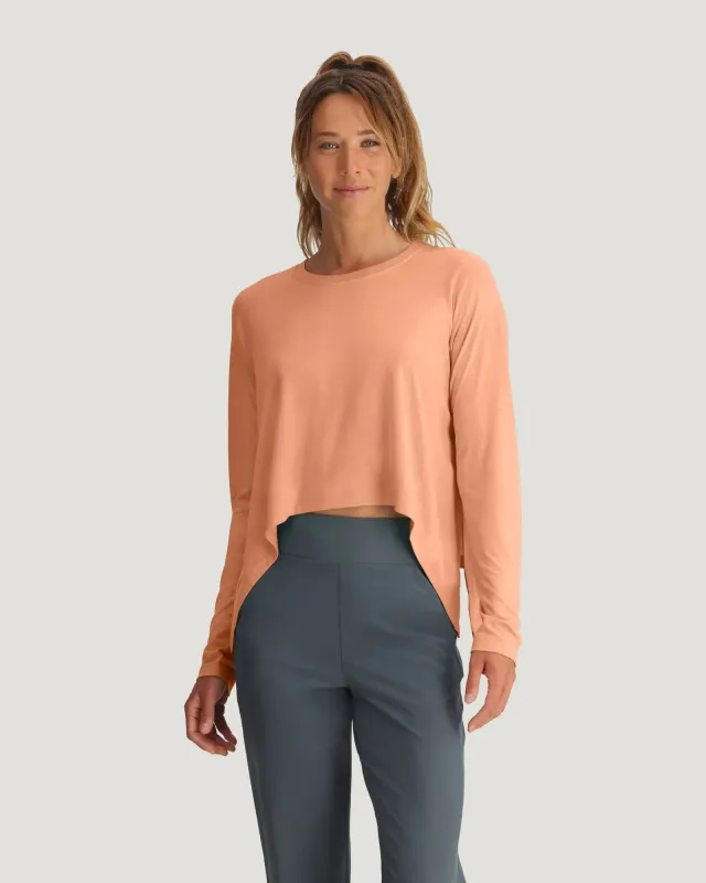 Women's Bamboo Lightweight Cropped Long Sleeve - Coral Peach sold by Free Fly Apparel