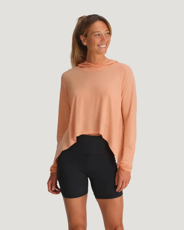 Women's Bamboo Lightweight Cropped Hoodie - Coral Peach made by Free Fly Apparel